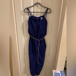 NWT ROYAL BLUE JUMPER WITH GOLD CHAIN BELT SIZE M